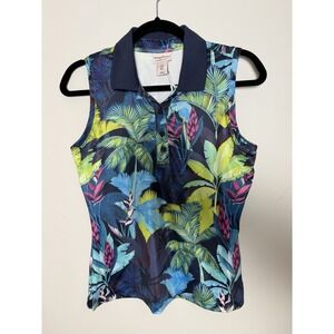 Tommy‎ Bahama Everyday Active Women's Small Sleeveless Polo Shirt Tropical Print